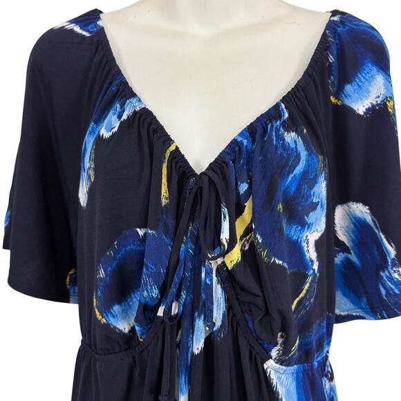 INC International Concepts Navy Floral Jersey Knit V-Neck Short Sleeve Dress 2X - Picture 5 of 16